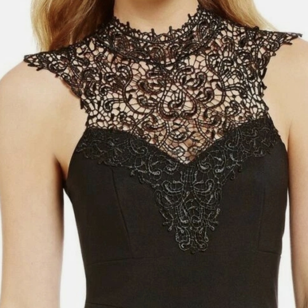 Le Chateau Elegant Black Crochet Dress